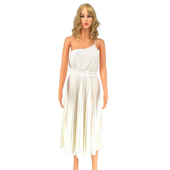 Lulus White One Shoulder Pleated Midi Dress M Grecian Formal Prom Wedding - Picture 1 of 9